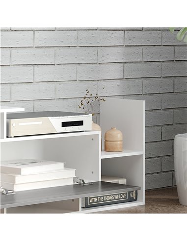HOMCOM Modern TV Cabinet with Wall Shelf, TV Unit with Storage Shelf and Cabinet, Living Room Bedroom, White and Grey