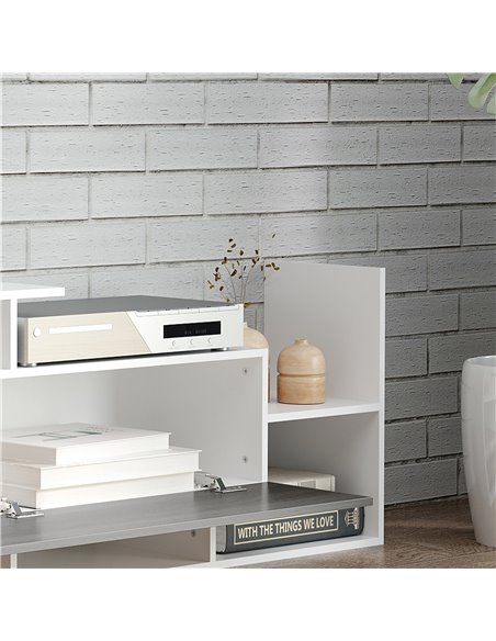 HOMCOM Modern TV Cabinet with Wall Shelf, TV Unit with Storage Shelf and Cabinet, Living Room Bedroom, White and Grey - pic 17686 | FastDaddyshop
