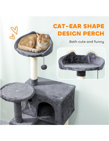 PawHut 140cm Large Cat Tree Tower with Sisal Scratching Posts, Cat Houses, Plush Perches, Hammock, Ladder, Dark Grey