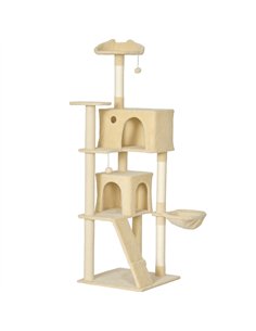 PawHut 180cm Large Cat Tree Tower with Sisal Scratching Posts, Condos, Plush Perches, Hammock, Ladder, Beige