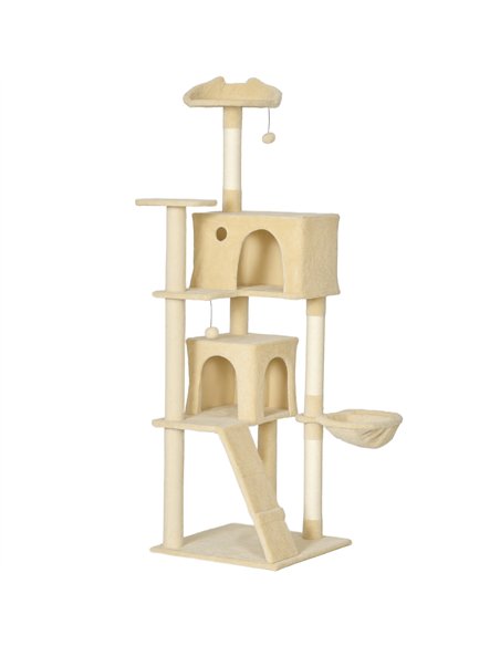 PawHut 180cm Large Cat Tree Tower with Sisal Scratching Posts, Condos, Plush Perches, Hammock, Ladder, Beige - pic 176865 | FastDaddyshop