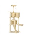 PawHut 180cm Large Cat Tree Tower with Sisal Scratching Posts, Condos, Plush Perches, Hammock, Ladder, Beige