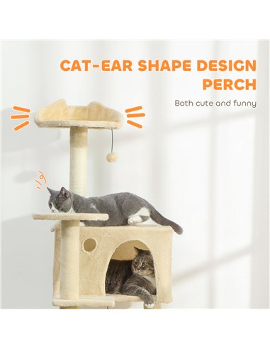 PawHut 180cm Large Cat Tree Tower with Sisal Scratching Posts, Condos, Plush Perches, Hammock, Ladder, Beige