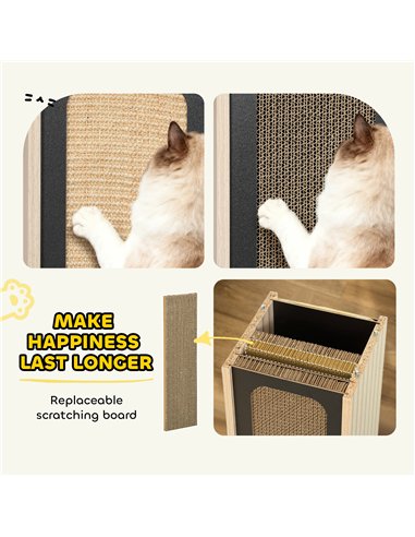 PawHut 63cm Cat Scratching Post, Cat Scratcher with Replaceable Scratching Board, Top Perch, Sisal Scratch Mat, Oak