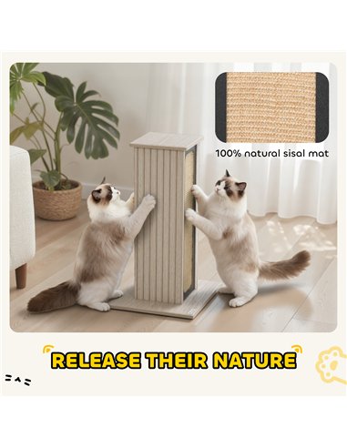 PawHut 63cm Cat Scratching Post, Cat Scratcher with Replaceable Scratching Board, Top Perch, Sisal Scratch Mat, Oak