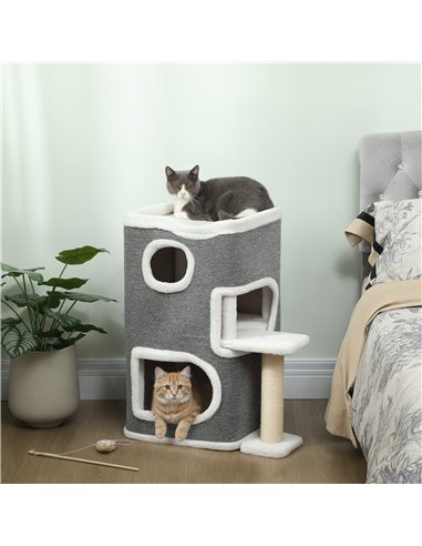 PawHut 75 cm Cat Tree, Cat Tower Condo for Indoor Cats with Scratching Post, Jumping Platform, Grey