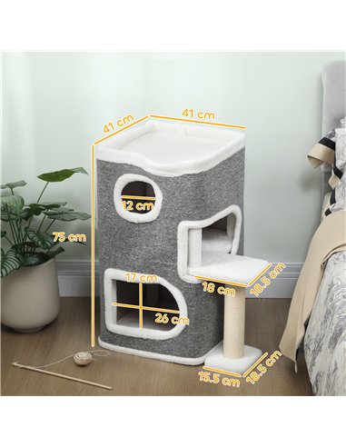 PawHut 75 cm Cat Tree, Cat Tower Condo for Indoor Cats with Scratching Post, Jumping Platform, Grey