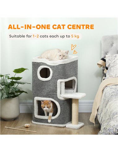 PawHut 75 cm Cat Tree, Cat Tower Condo for Indoor Cats with Scratching Post, Jumping Platform, Grey
