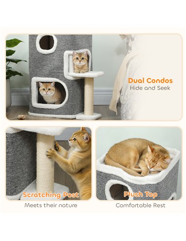 PawHut 75 cm Cat Tree, Cat Tower Condo for Indoor Cats with Scratching Post, Jumping Platform, Grey