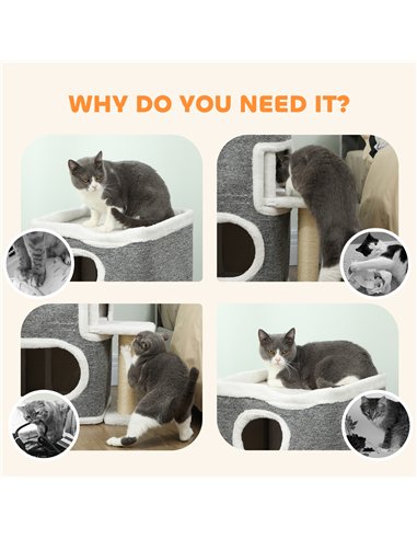 PawHut 75 cm Cat Tree, Cat Tower Condo for Indoor Cats with Scratching Post, Jumping Platform, Grey