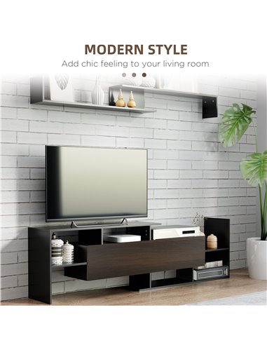 Homcom 1536mm Modern TV Cabinet with Wall Shelf, Storage Shelf, Black & Dark Brown