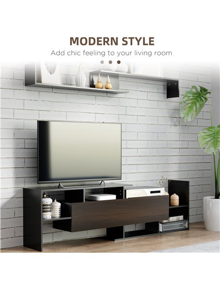 Homcom 1536mm Modern TV Cabinet with Wall Shelf, Storage Shelf, Black & Dark Brown - pic 17689 | FastDaddyshop