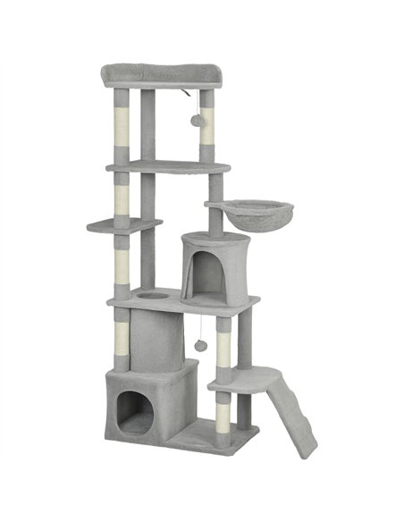 PawHut 170 cm Large Cat Tree, Cat Tower with 7 Scratching Posts, 2 Condos, Hammock,  Light Grey - pic 176892 | FastDaddyshop