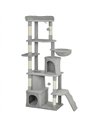 PawHut 170 cm Large Cat Tree, Cat Tower with 7 Scratching Posts, 2 Condos, Hammock,  Light Grey