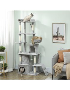 PawHut 170 cm Large Cat Tree, Cat Tower with 7 Scratching Posts, 2 Condos, Hammock,  Light Grey 2