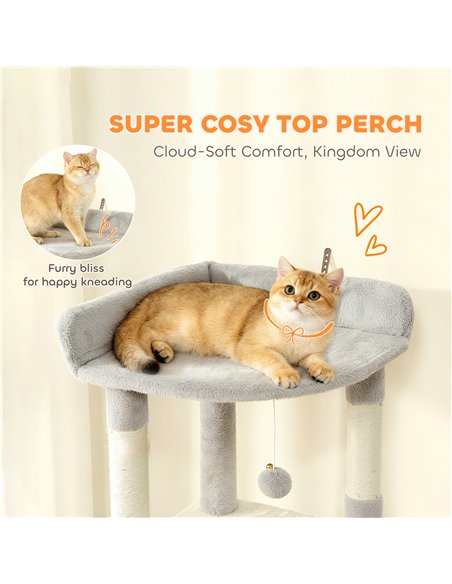 PawHut 170 cm Large Cat Tree, Cat Tower with 7 Scratching Posts, 2 Condos, Hammock,  Light Grey - pic 176896 | FastDaddyshop