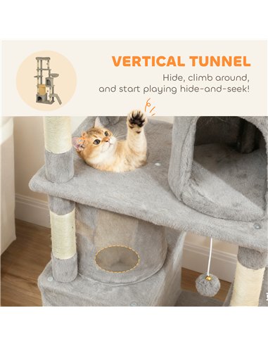 PawHut 170 cm Large Cat Tree, Cat Tower with 7 Scratching Posts, 2 Condos, Hammock,  Light Grey