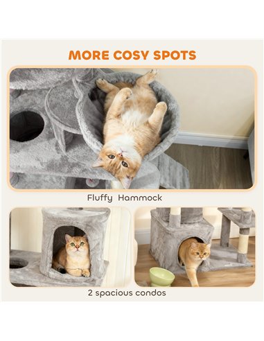 PawHut 170 cm Large Cat Tree, Cat Tower with 7 Scratching Posts, 2 Condos, Hammock,  Light Grey