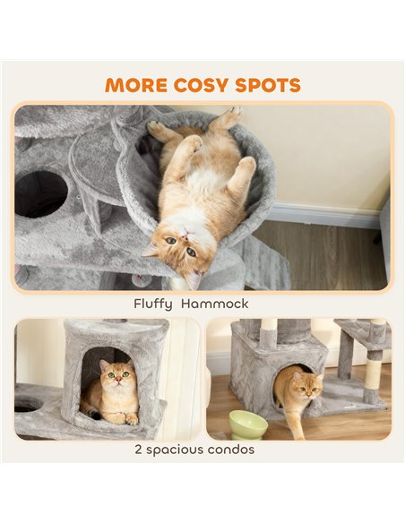 PawHut 170 cm Large Cat Tree, Cat Tower with 7 Scratching Posts, 2 Condos, Hammock,  Light Grey - pic 176898 | FastDaddyshop