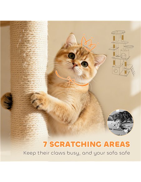 PawHut 170 cm Large Cat Tree, Cat Tower with 7 Scratching Posts, 2 Condos, Hammock,  Light Grey - pic 176899 | FastDaddyshop