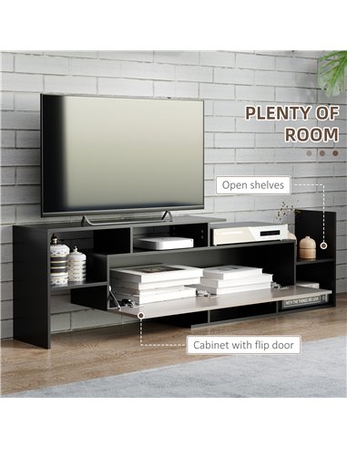 Homcom 1536mm Modern TV Cabinet with Wall Shelf, Storage Shelf, Black & Dark Brown