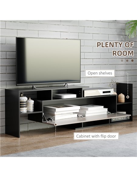 Homcom 1536mm Modern TV Cabinet with Wall Shelf, Storage Shelf, Black & Dark Brown - pic 17690 | FastDaddyshop