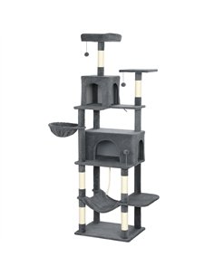 PawHut 202cm Large Cat Tree with 6 Scratching Posts, 2 Hammocks, 2 Condos, 2 Perches, Pompoms, for Indoor Cats to Rest and Play
