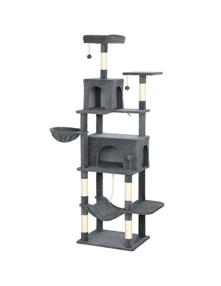 PawHut 202cm Large Cat Tree with 6 Scratching Posts, 2 Hammocks, 2 Condos, 2 Perches, Pompoms, for Indoor Cats to Rest and Play - pic 176901 | FastDaddyshop