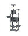 PawHut 202cm Large Cat Tree with 6 Scratching Posts, 2 Hammocks, 2 Condos, 2 Perches, Pompoms, for Indoor Cats to Rest and Play