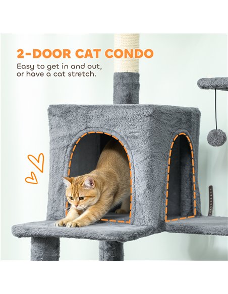 PawHut 202cm Large Cat Tree with 6 Scratching Posts, 2 Hammocks, 2 Condos, 2 Perches, Pompoms, for Indoor Cats to Rest and Play - pic 176905 | FastDaddyshop
