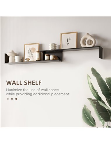 Homcom 1536mm Modern TV Cabinet with Wall Shelf, Storage Shelf, Black & Dark Brown