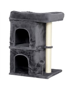 PawHut 66 cm Small Cat Tree for Large Cats, Cat Tower w/ Large Top Perch, 2 Condos, Sisal Scratching Post, Toy Ball, Dark Grey