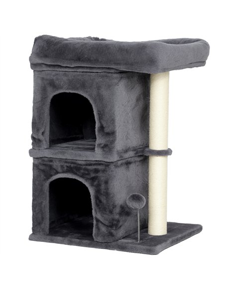 PawHut 66 cm Small Cat Tree for Large Cats, Cat Tower w/ Large Top Perch, 2 Condos, Sisal Scratching Post, Toy Ball, Dark Grey - pic 176910 | FastDaddyshop