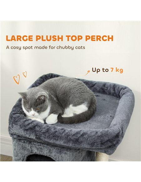 PawHut 66 cm Small Cat Tree for Large Cats, Cat Tower w/ Large Top Perch, 2 Condos, Sisal Scratching Post, Toy Ball, Dark Grey - pic 176913 | FastDaddyshop