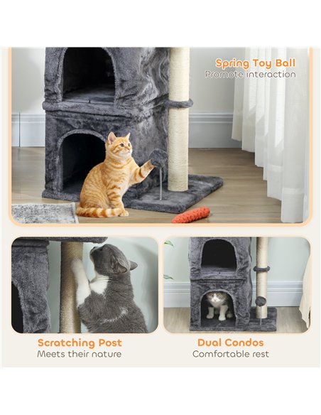PawHut 66 cm Small Cat Tree for Large Cats, Cat Tower w/ Large Top Perch, 2 Condos, Sisal Scratching Post, Toy Ball, Dark Grey - pic 176914 | FastDaddyshop
