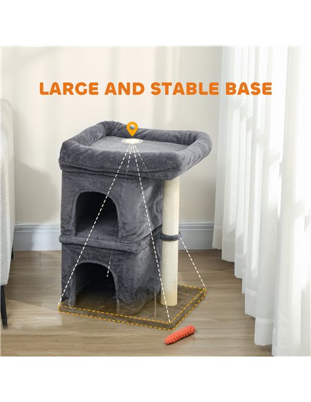 PawHut 66 cm Small Cat Tree for Large Cats, Cat Tower w/ Large Top Perch, 2 Condos, Sisal Scratching Post, Toy Ball, Dark Grey - pic 176915 | FastDaddyshop
