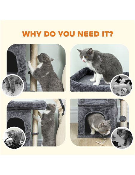 PawHut 66 cm Small Cat Tree for Large Cats, Cat Tower w/ Large Top Perch, 2 Condos, Sisal Scratching Post, Toy Ball, Dark Grey - pic 176916 | FastDaddyshop