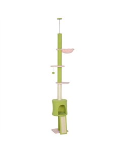 PawHut 220-240 cm Floor to Ceiling Cat Tree Adjustable Height with Hammock, Condo, Scratching Posts, Green