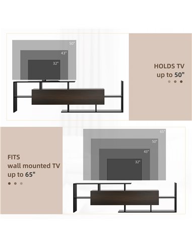 Homcom 1536mm Modern TV Cabinet with Wall Shelf, Storage Shelf, Black & Dark Brown