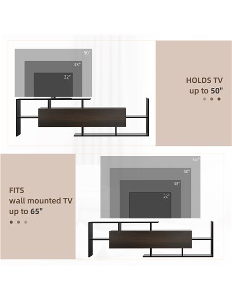 Homcom 1536mm Modern TV Cabinet with Wall Shelf, Storage Shelf, Black & Dark Brown - pic 17692 | FastDaddyshop