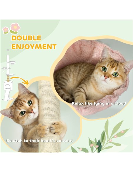 PawHut 220-240 cm Floor to Ceiling Cat Tree Adjustable Height with Hammock, Condo, Scratching Posts, Green - pic 176926 | FastDaddyshop