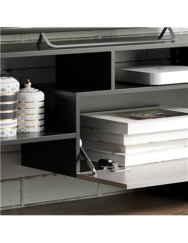 Homcom 1536mm Modern TV Cabinet with Wall Shelf, Storage Shelf, Black & Dark Brown