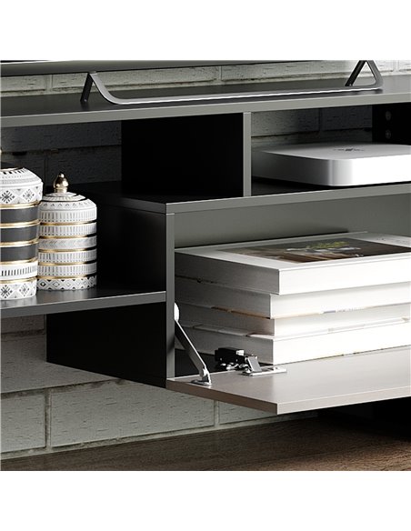 Homcom 1536mm Modern TV Cabinet with Wall Shelf, Storage Shelf, Black & Dark Brown - pic 17693 | FastDaddyshop