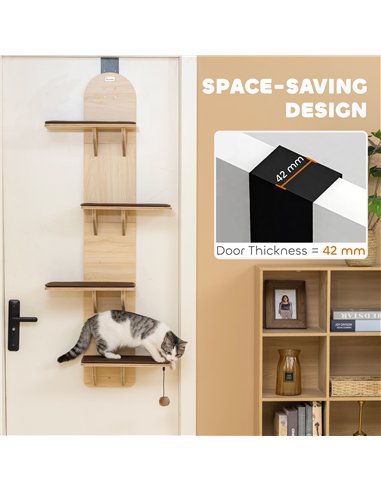 PawHut 4-Level Door Mounted Cat Tree with Washable Plush Mats, Toy Balls, Door Hanging Cat Shelf for Indoor Cats