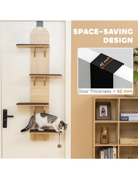 PawHut 4-Level Door Mounted Cat Tree with Washable Plush Mats, Toy Balls, Door Hanging Cat Shelf for Indoor Cats - pic 176931 | FastDaddyshop