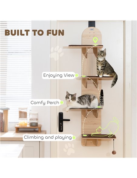 PawHut 4-Level Door Mounted Cat Tree with Washable Plush Mats, Toy Balls, Door Hanging Cat Shelf for Indoor Cats - pic 176932 | FastDaddyshop