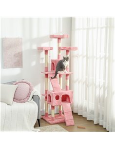 PawHut 173cm Cat Tree Scratching House, Activity Play Centre, Pink 2