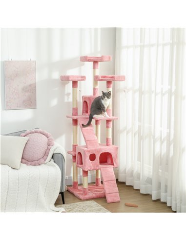 PawHut 173cm Cat Tree Scratching House, Activity Play Centre, Pink