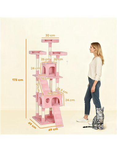 PawHut 173cm Cat Tree Scratching House, Activity Play Centre, Pink