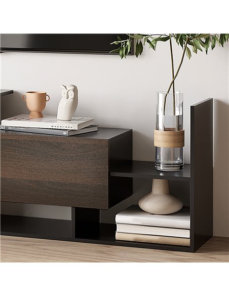 Homcom 1536mm Modern TV Cabinet with Wall Shelf, Storage Shelf, Black & Dark Brown - pic 17694 | FastDaddyshop